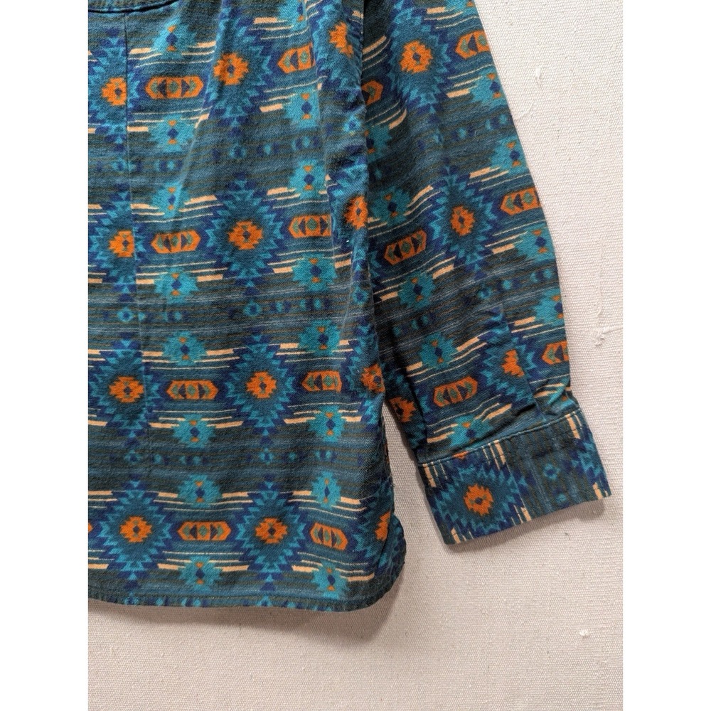 Duluth Trading Co Flannel Shirt Womens Large Teal Southwestern Aztec 3237-30 - Picture 7 of 14